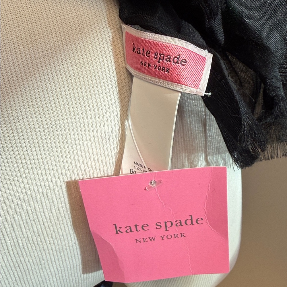 Kate Spade Polka Dot Scarf Green Black Viscose NWT 75x24 - Picture 3 of 4